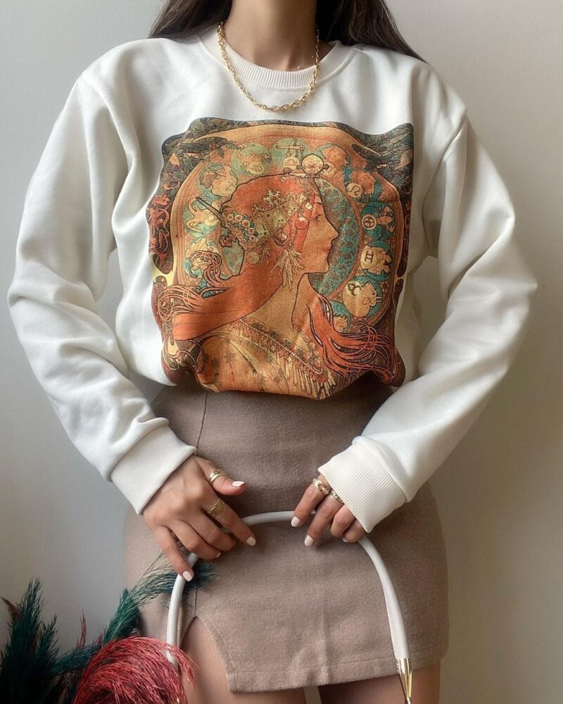 Baskılı Ekru Sweatshirt